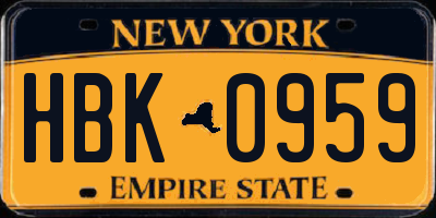 NY license plate HBK0959