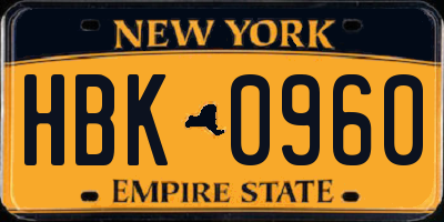 NY license plate HBK0960