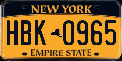 NY license plate HBK0965