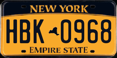 NY license plate HBK0968