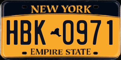 NY license plate HBK0971