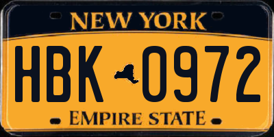 NY license plate HBK0972