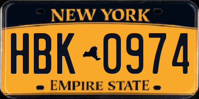 NY license plate HBK0974
