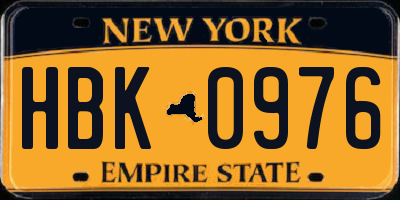 NY license plate HBK0976