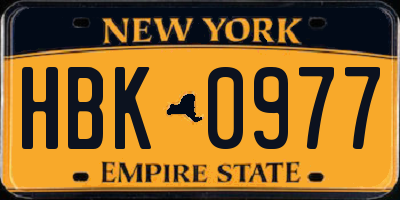 NY license plate HBK0977
