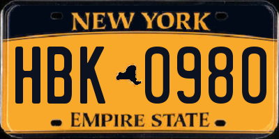 NY license plate HBK0980