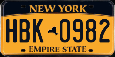 NY license plate HBK0982