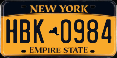 NY license plate HBK0984