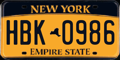 NY license plate HBK0986