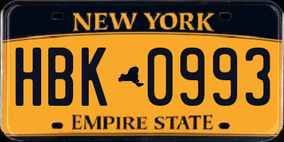 NY license plate HBK0993