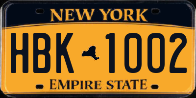 NY license plate HBK1002
