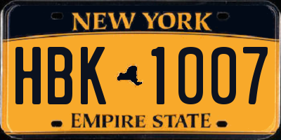 NY license plate HBK1007