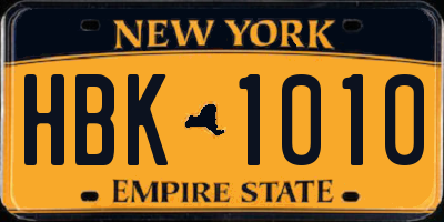 NY license plate HBK1010