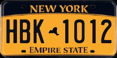 NY license plate HBK1012