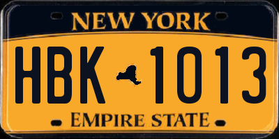 NY license plate HBK1013
