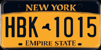 NY license plate HBK1015