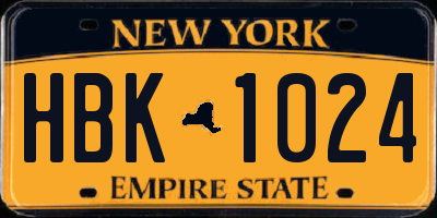 NY license plate HBK1024