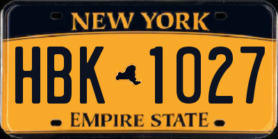 NY license plate HBK1027