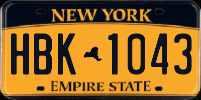 NY license plate HBK1043