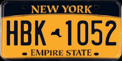 NY license plate HBK1052