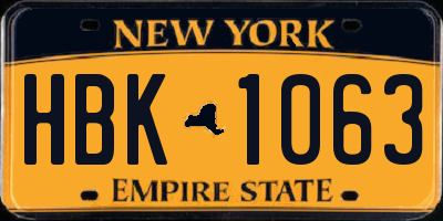 NY license plate HBK1063