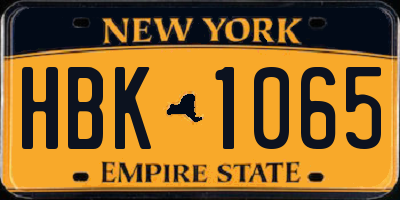 NY license plate HBK1065