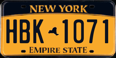 NY license plate HBK1071