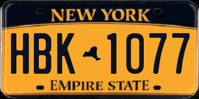 NY license plate HBK1077