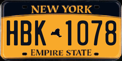 NY license plate HBK1078