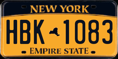 NY license plate HBK1083