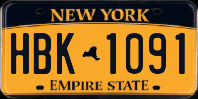 NY license plate HBK1091