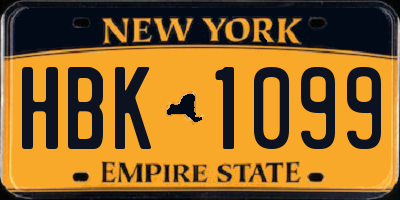 NY license plate HBK1099