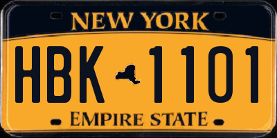 NY license plate HBK1101