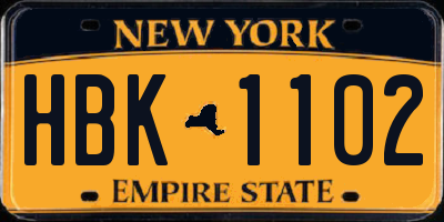 NY license plate HBK1102