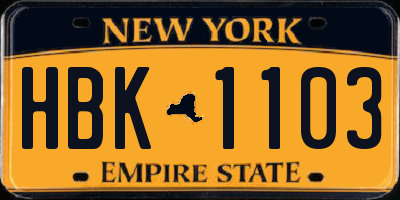 NY license plate HBK1103