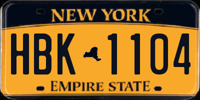 NY license plate HBK1104