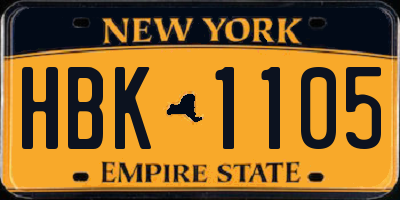 NY license plate HBK1105