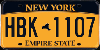 NY license plate HBK1107