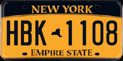 NY license plate HBK1108
