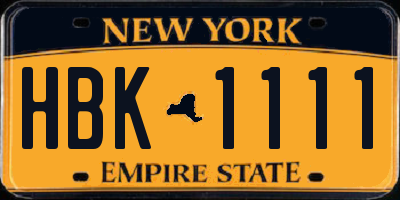 NY license plate HBK1111