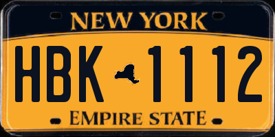 NY license plate HBK1112