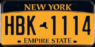 NY license plate HBK1114