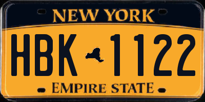 NY license plate HBK1122