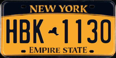 NY license plate HBK1130