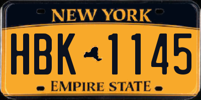 NY license plate HBK1145