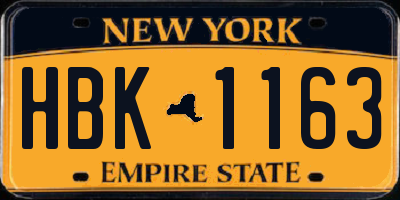 NY license plate HBK1163