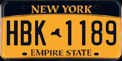 NY license plate HBK1189