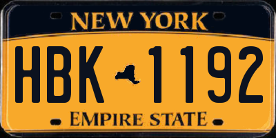 NY license plate HBK1192