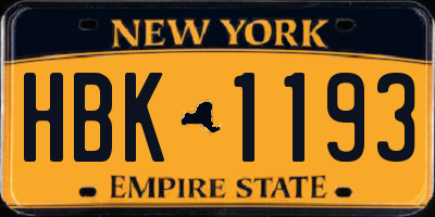 NY license plate HBK1193