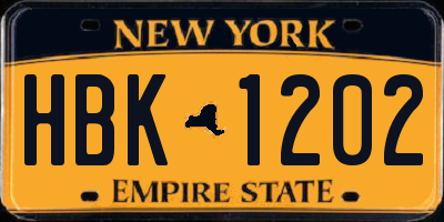 NY license plate HBK1202